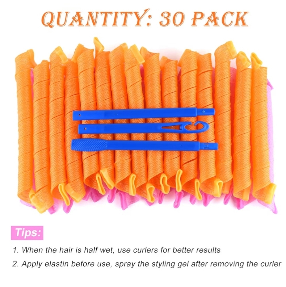 Orange and Blue Hair Curlers Set - 30 Pack